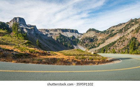scenic view of curve and slope asphalt road on the mountain on the day in summer season.