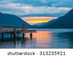 scenic view of dock in lake Crescent in Olympic national park,Washington State.Usa