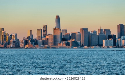 Scenic view of downtown San Francisco California USA with skyline, view from the ocean early morning at sunrise - Powered by Shutterstock