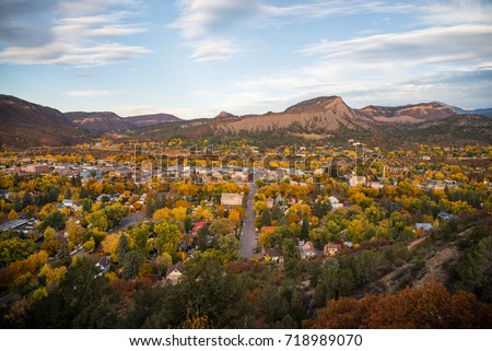 Scenic view of Durango, Colorado during the fall with the changing color of the leaves.  