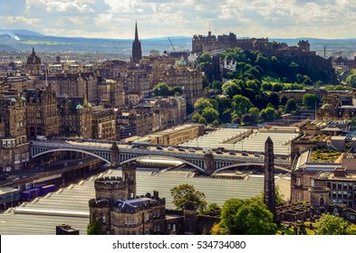 Scenic View Of Edinburgh Skyline With The Castle In Background, Scotland, United Kingdom