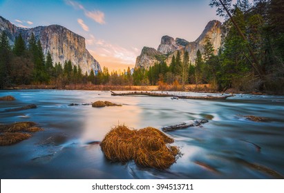 scenic view of El Capital and Cathedral cliff with river foreground,shoot in the morning in spring season,Yosemite National park,California,usa. - Powered by Shutterstock