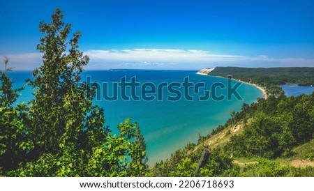 A scenic view of the Empire Bluff Trail overlooking Lake Michigan in Leelanau County, Michigan