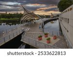 A scenic view of an evening at Riverwalk at Tampa Florida along Hillsborough River