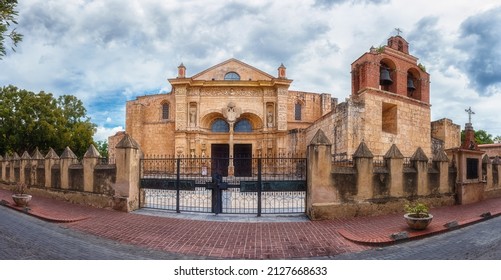 Scenic view of the exterior of the Cathedral de Santa Maria la Menor in Santo Domingo, first and oldest catholic basilica in the Americas, Ciudad Colonial historic district, Dominican Republic - Shutterstock ID 2127668633