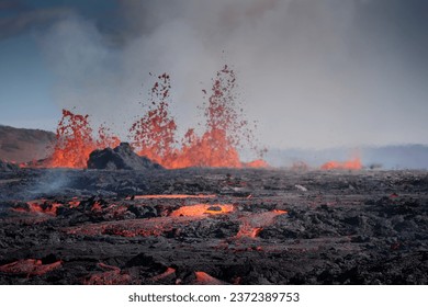 A scenic view of Fagradalsfjall volcano on the Reykjanes Peninsula, Reykjavik, Iceland