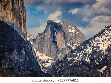 Scenic view of the famous Half Dome granite rock formation in the Yosemite National Park, Sierra Nevada mountain range in California, USA - Powered by Shutterstock