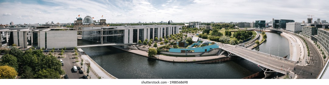 Scenic view of German Government District along Spree river with Reichstag - Shutterstock ID 1988568698