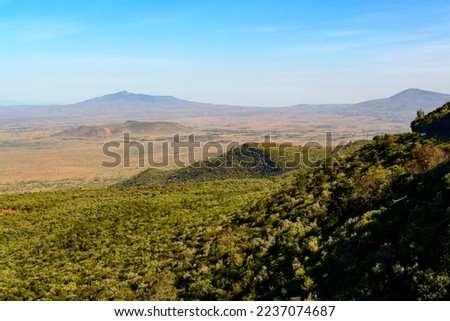 Scenic View of the Great Rift Valley Escarpment between Lake Naivasha and Nairobi. Kikuyu Escarpment. Kenya