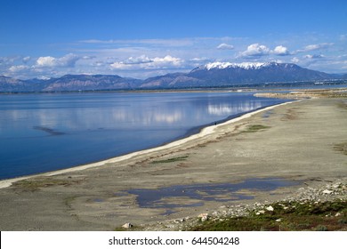 Scenic View Of Great Salt Lake From Antelope Island In Utah.