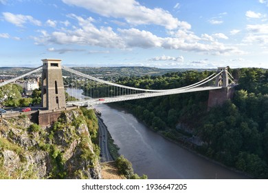 Scenic View Of The Historic Clifton Suspension Bridge In Bristol England - The Landmark Bridge Spans The Avon Gorge And The River Avon