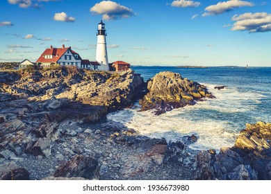 Scenic view of the historic Portland Head Light in Cape Elizabeth, Maine