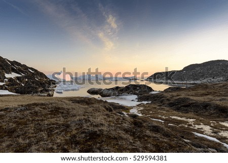 Similar – Image, Stock Photo Midnight mood at the polar sea, beach hiker