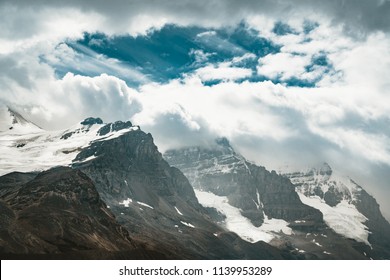 Scenic View Of Icefields Parkway And Cirrus Mountain In Banff National Park. It Travels Through Banff And Jasper National Parks And Offers Spectacular Views Of The Rocky Mountains.