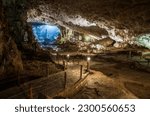 Scenic view inside of Thien Cung Grotto in Ha Long Bay, Vietnam.