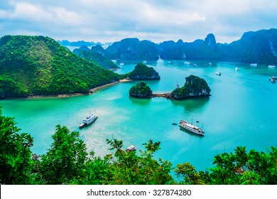Scenic view of islands in Halong Bay, Vietnam, Southeast Asia