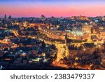 Scenic view of the Jewish Quarter of the Old City of Jerusalem at dusk