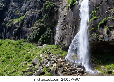 A scenic view of the Jogini Falls, Manali, Himachal Pradesh, India