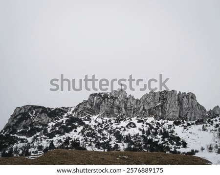 Similar – Foto Bild Kapelle auf schneebedecktem Berg zur goldenen Stunde bei Sonnenaufgang