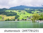 Scenic view of Lake Sarnen (Sarnersee) in the mountains of central Switzerland