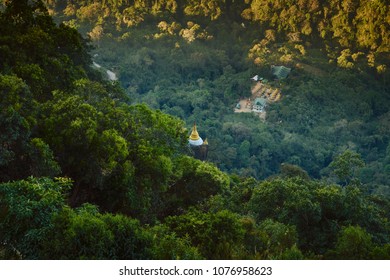 Scenic view and Landscape from Mt. Kyaiktiyo and Golden Rock Pagoda in Mon State, Myanmar