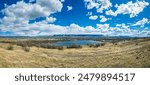 A scenic view of the landscapes around Casper, Wyoming on a cloudy day