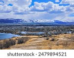 A scenic view of the landscapes around Casper, Wyoming on a cloudy day