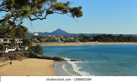 Scenic view of Little Cove Beach and Noosa Heads main beach, with Cooroy Mountain in the background, in July - Sunshine Coast, Queensland, Australia