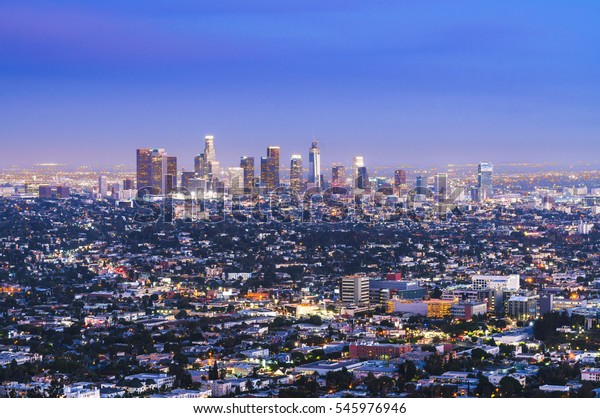 Scenic View Los Angeles Skyscrapers Nightcaliforniausa Stock Photo ...