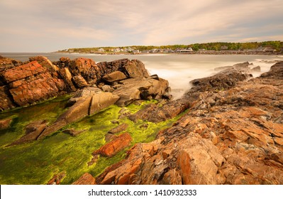 The Scenic View Of Marginal Way At Coast Line Of Ogunquit At Sunset, Maine. Originally Built In 1925, The Marginal Way Is A Walking Trail That Stretches From Perkins Cove  To The Middle Of Shore Road