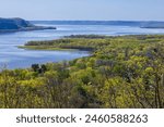 A scenic view of the Mississippi River during spring.