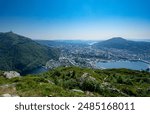 Scenic view from Mount Fløyen looking down on Bergen, Norway