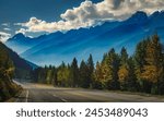 Scenic view of the mountains aligning the Trans Canada Highway in Glacier National Park, British Columbia, Canada, North America