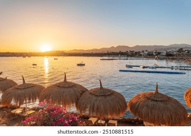 Scenic view of Naama Bay, Sharm-el-Sheikh, Egypt. Sunrise over the sea. Panoramic seascape. - Powered by Shutterstock