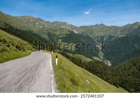 Similar – Image, Stock Photo Narrow road through green mountainsides