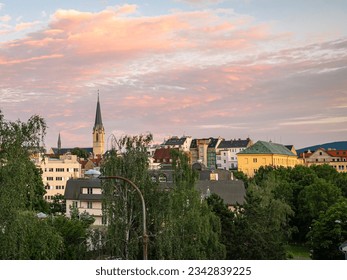 Scenic view of the old town of Liberec, Czechia at sunset