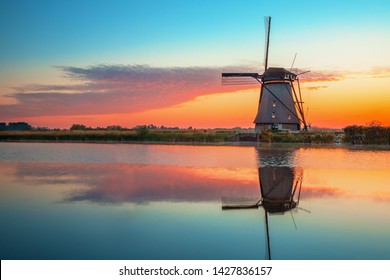 Scenic view on dutch windmill landscape at Kinderdijk in the Netherlands  - Powered by Shutterstock