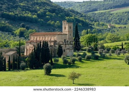Scenic view on Sant'Antimo abbey. Tuscany