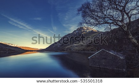 Scenic View over Llyn Ogwen Lake in Snowdonia, North Wales
