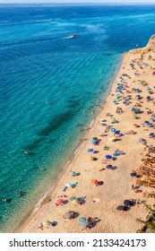 Scenic View Over The Main Beach In Tropea, A Seaside Resort Located On The Gulf Of Saint Euphemia, Part Of The Tyrrhenian Sea, Calabria, Italy