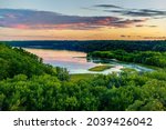 Scenic view overlooking the confluence of the Kinnickinnic and St. Croix rivers and delta at Kinnickinnic State Park in Wisconsin during late summer.
