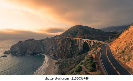 A Scenic View Of The Pacific Coast Highway And The Bixby Creek Bridge In California, USA