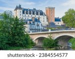 Scenic view of Pau, a famous city in France, featuring the Château de Pau and the river