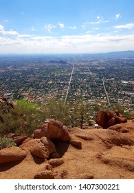 Scenic view of Phoenix and Tempe from Camelback Mountain in Arizona, USA 

