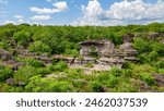 Scenic view of Piedra de Orion, lush greenery and unique rock formations in San Jose del Guaviare, Colombia