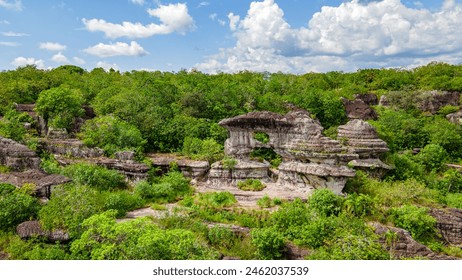 Scenic view of Piedra de Orion, lush greenery and unique rock formations in San Jose del Guaviare, Colombia - Powered by Shutterstock