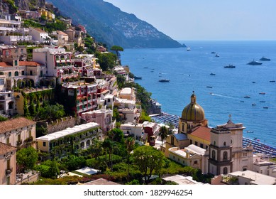 Scenic view of Positano, Mediterranean village on Amalfi Coast (Costiera Amalfitana) in Campania, Italy - Shutterstock ID 1829946254