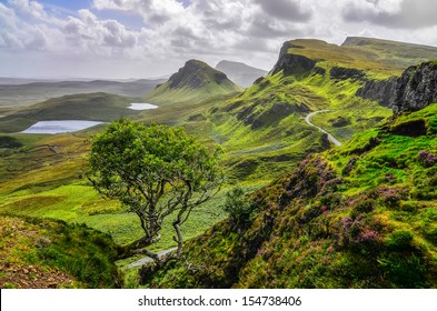 Scenic view of Quiraing mountains in Isle of Skye, Scottish highlands, United Kingdom
