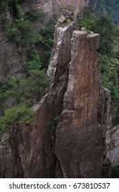 Scenic view of rock pillars with green foliage in the Zhangjiajie National Forest Park, China