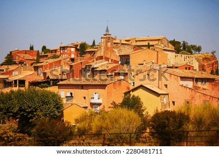 Scenic view of Roussillon, Provence, France. Roussillon is known for its large ochre deposits found in the clay surrounding the village